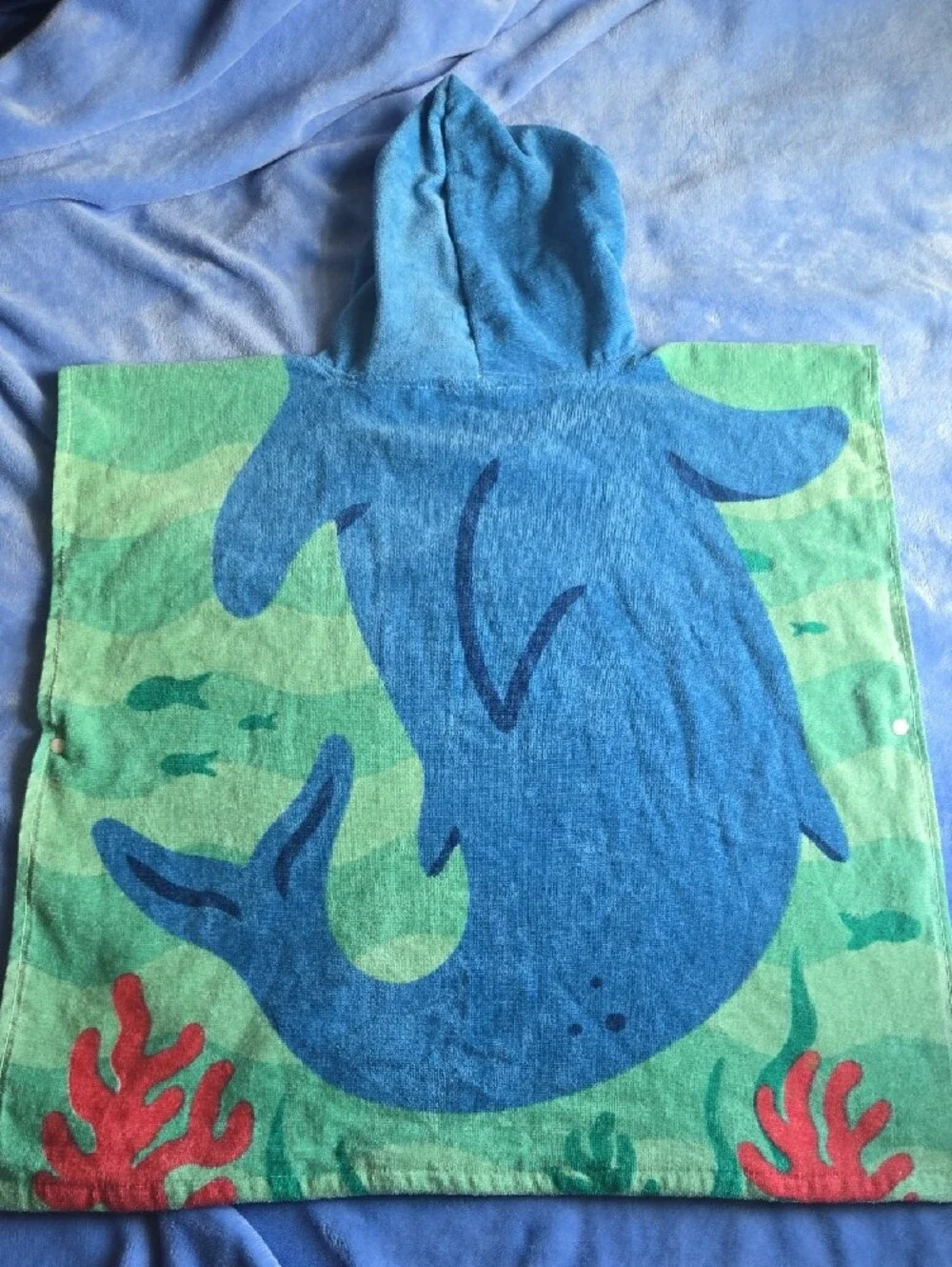 Blue Shark Hooded Kids Poncho Towel